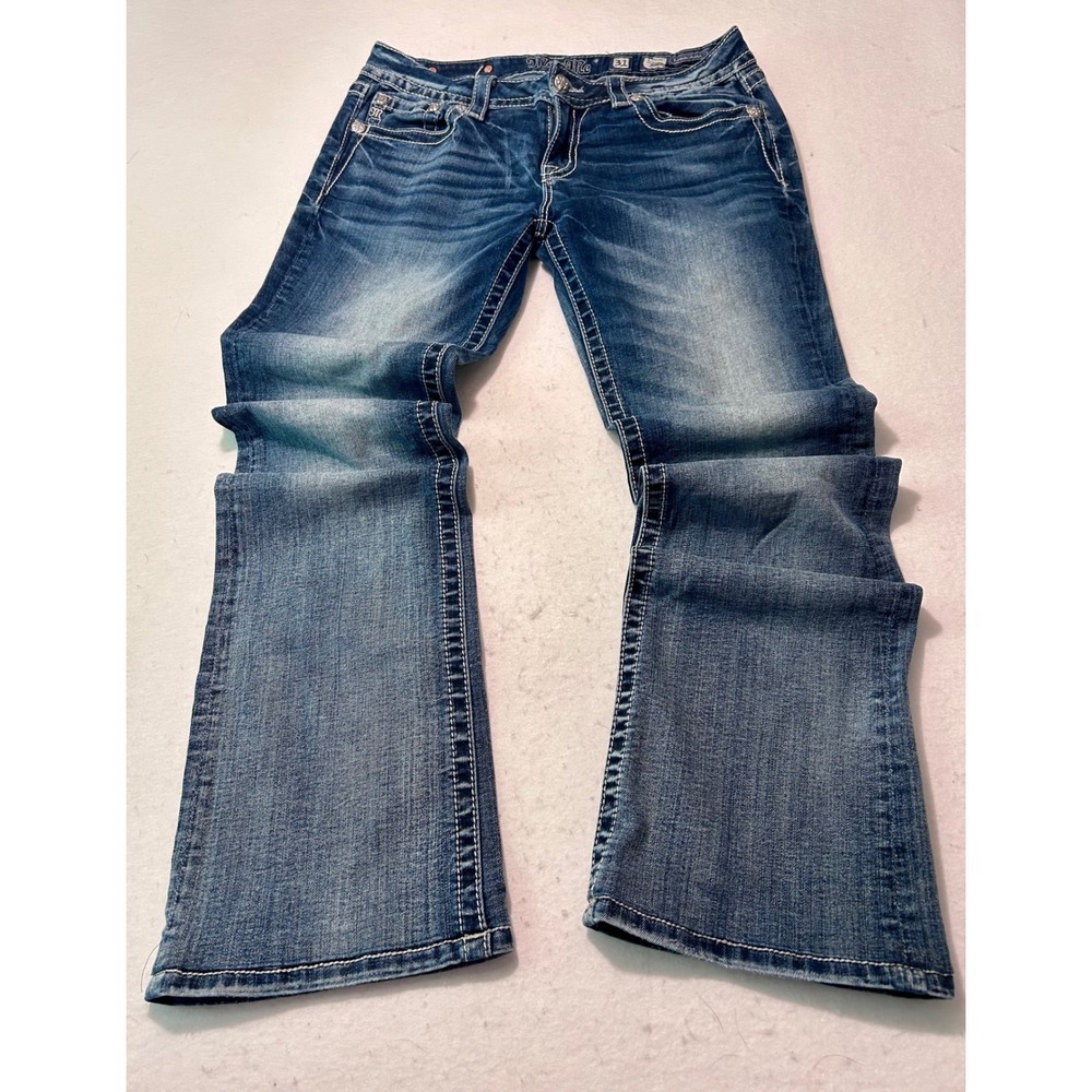 Miss Me Signature Bootcut Jeans Women 31 Fleur De Lis Sequin Medium Wash JP8738B